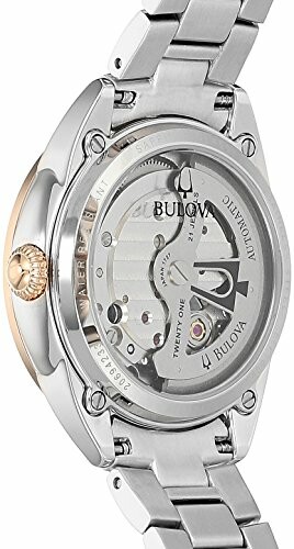 Back view of a Bulova watch showcasing its mechanical movement.