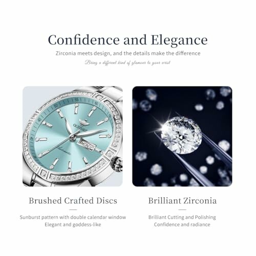 Elegant watch with zirconia details and a sparkling zirconia gem.