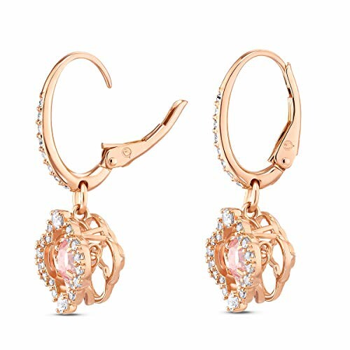 Rose gold floral dangle earrings with crystals.