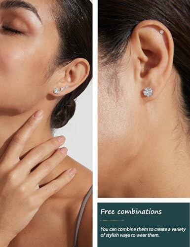 Woman wearing multiple earrings on ear